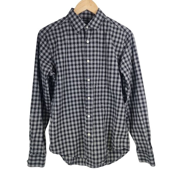 Theory Plaid Button Front Dress Shirt Men's Size S Black and White - Picture 8 of 8